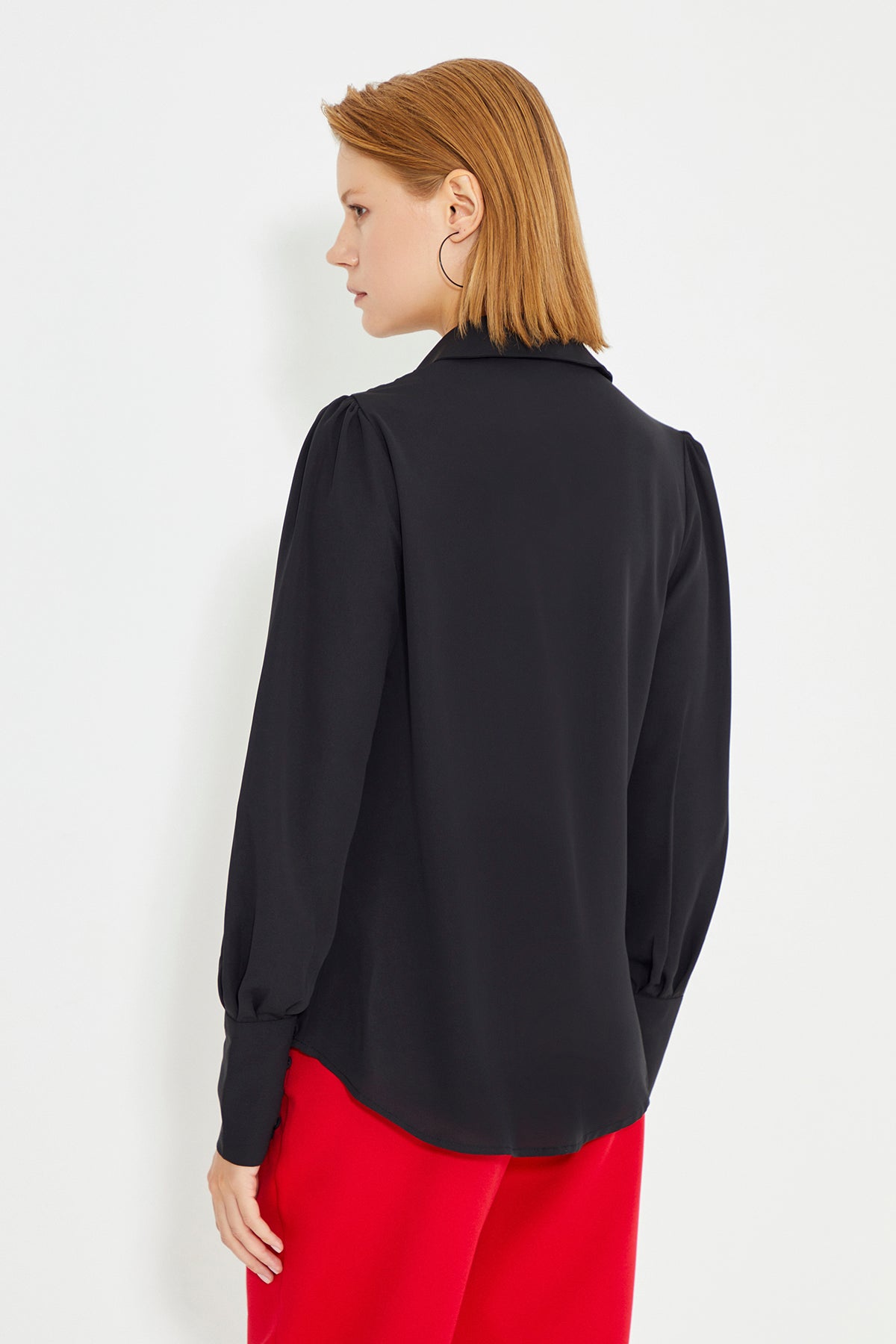 Black Pointed Collar Wide Cuff Relaxed Cut Shirt