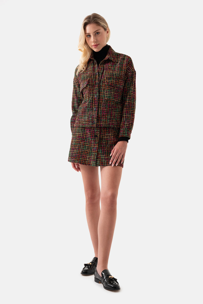 Black Tweed Pocket Detailed Mini Skirt