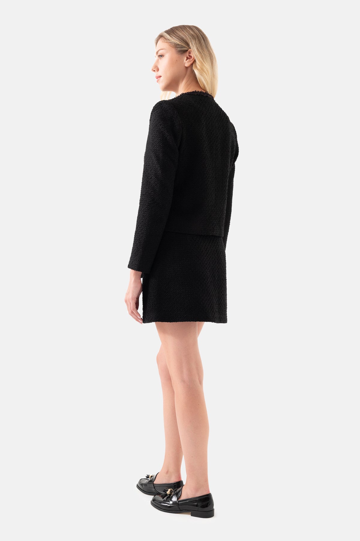 Black Tweed Front Buttoned Pocket Mini Skirt