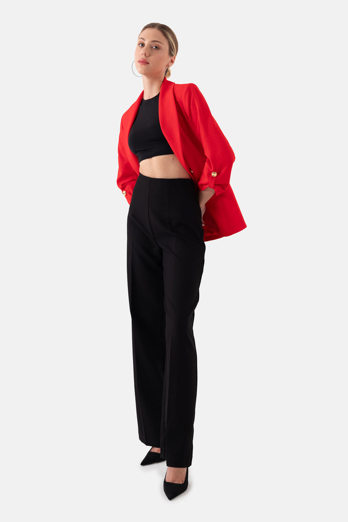 Black High Waist Wide Leg Women's Trousers