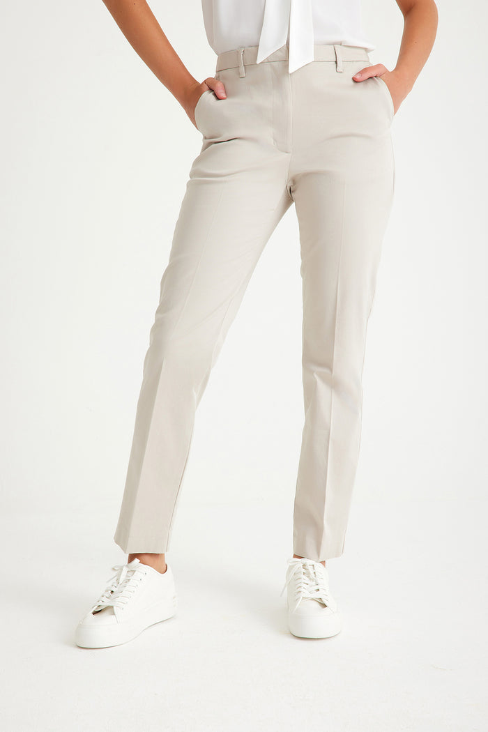 Stone Color Slim Fit Pocketed Women's Trousers