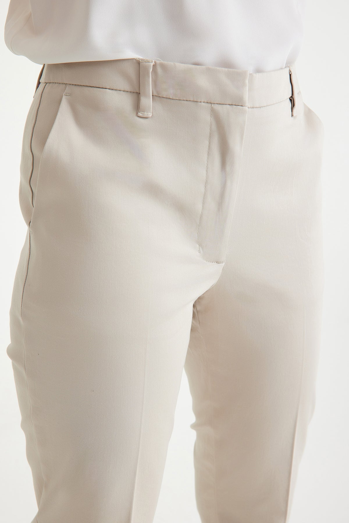 Stone Color Slim Fit Pocketed Women's Trousers
