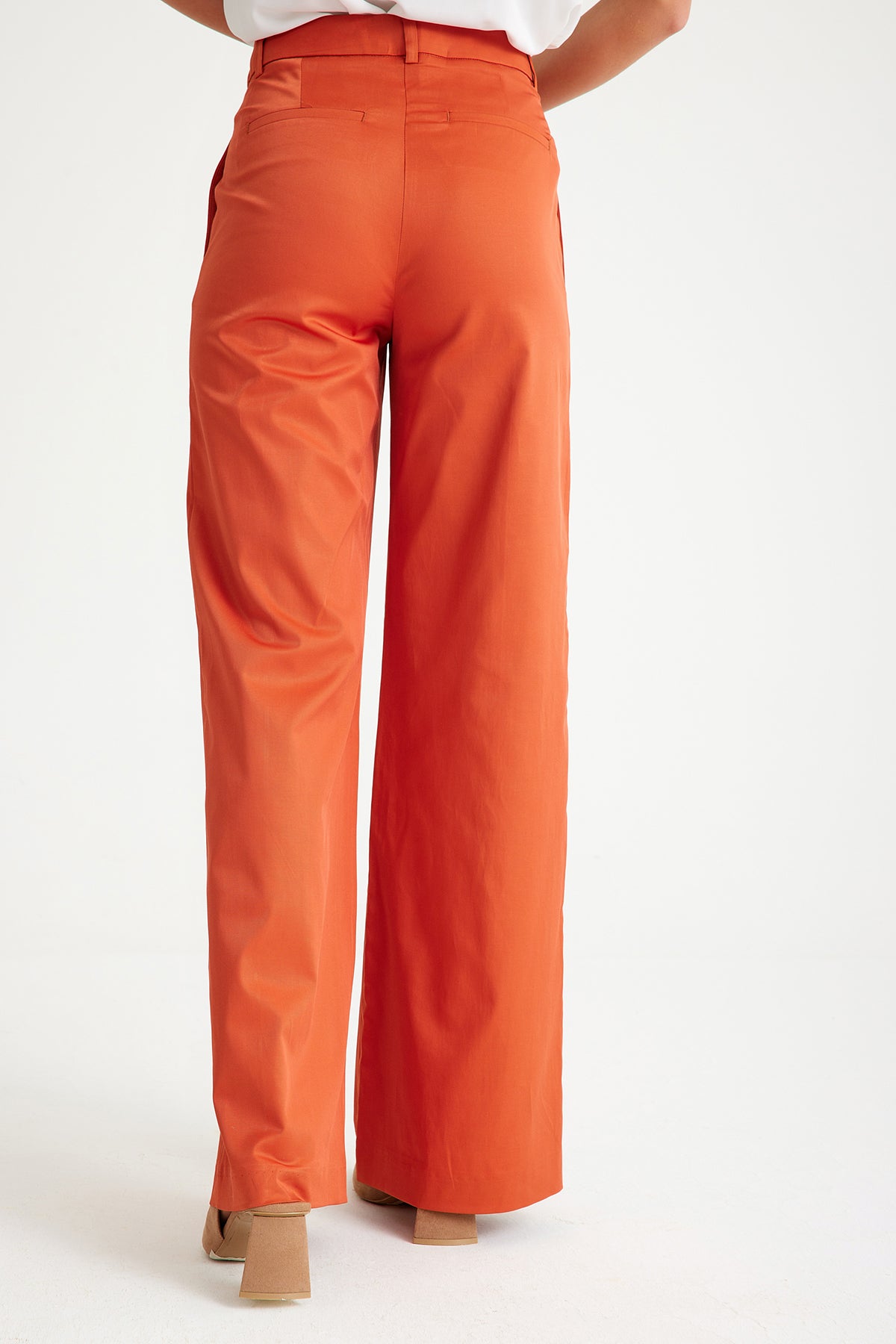 Orange Ribbed Wide Leg Women's Trousers