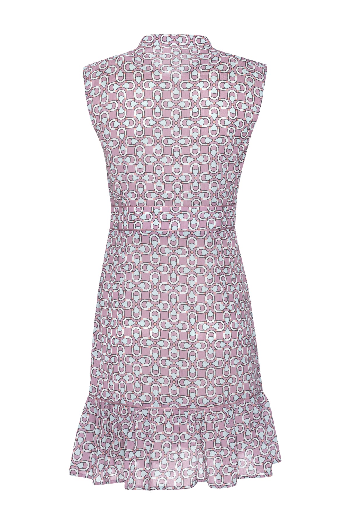 Ice Blue Floral Print V-Neck Sleeveless Pleated Dress