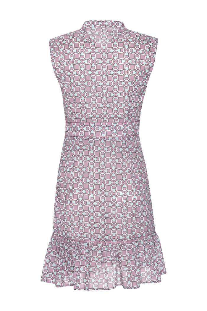 Ice Blue Floral Print V-Neck Sleeveless Pleated Dress