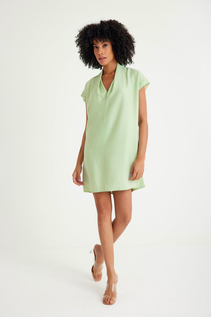 Green Low Short Sleeve Casual Fit Short Dress