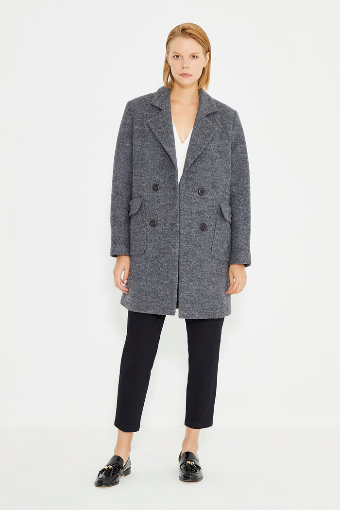 Anthracite Double Breasted Side Patch Pocket With Button Women's Coat