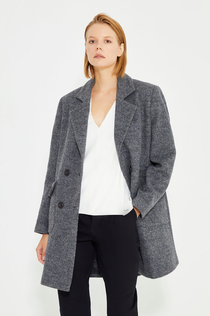 Anthracite Double Breasted Side Patch Pocket With Button Women's Coat