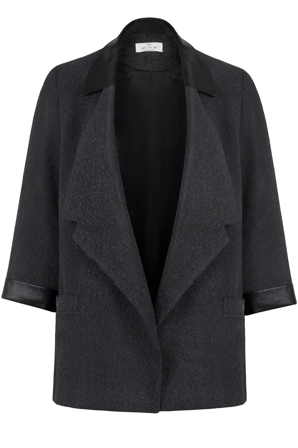 Antrasit  Deri Detaylı Ceket