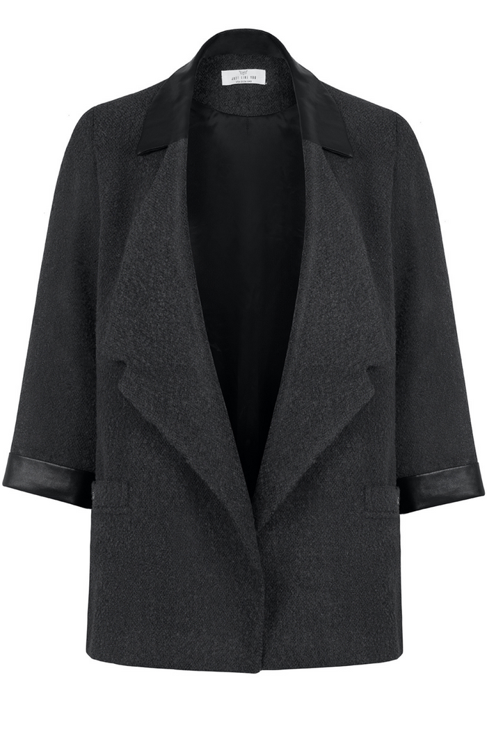 Antrasit  Deri Detaylı Ceket