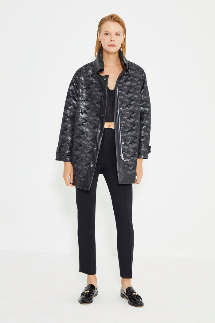 Anthracite Camouflage-Pattern Collar Sleeve And Front With Snap Button Women's Coat