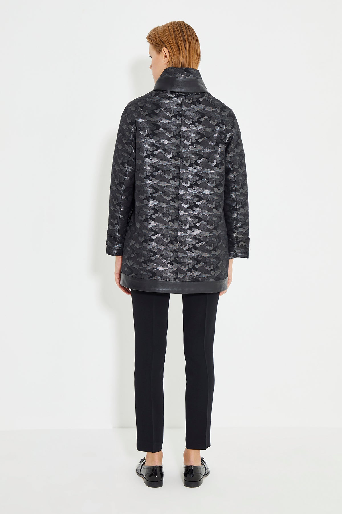 Anthracite Camouflage-Pattern Collar Sleeve And Front With Snap Button Women's Coat