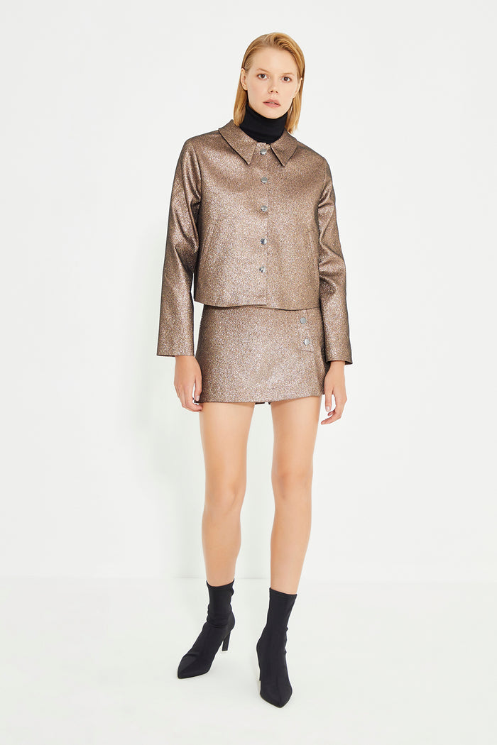 Copper Color Shirt Collar Long Sleeve Women's Jacket