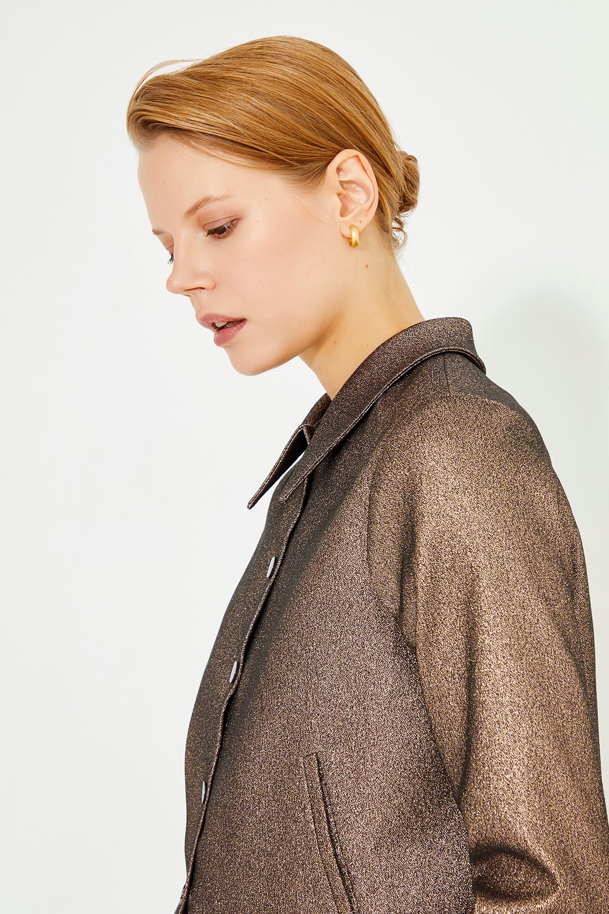 Copper Color Shirt Collar Long Sleeve Women's Jacket