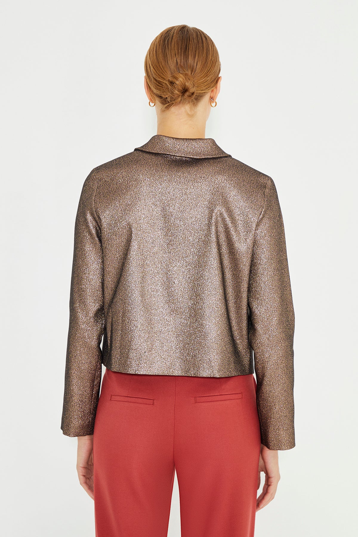 Copper Color Shirt Collar Long Sleeve Women's Jacket