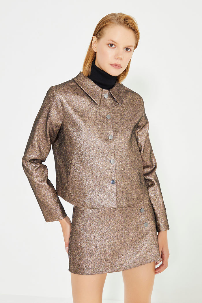 Copper Color Shirt Collar Long Sleeve Women's Jacket