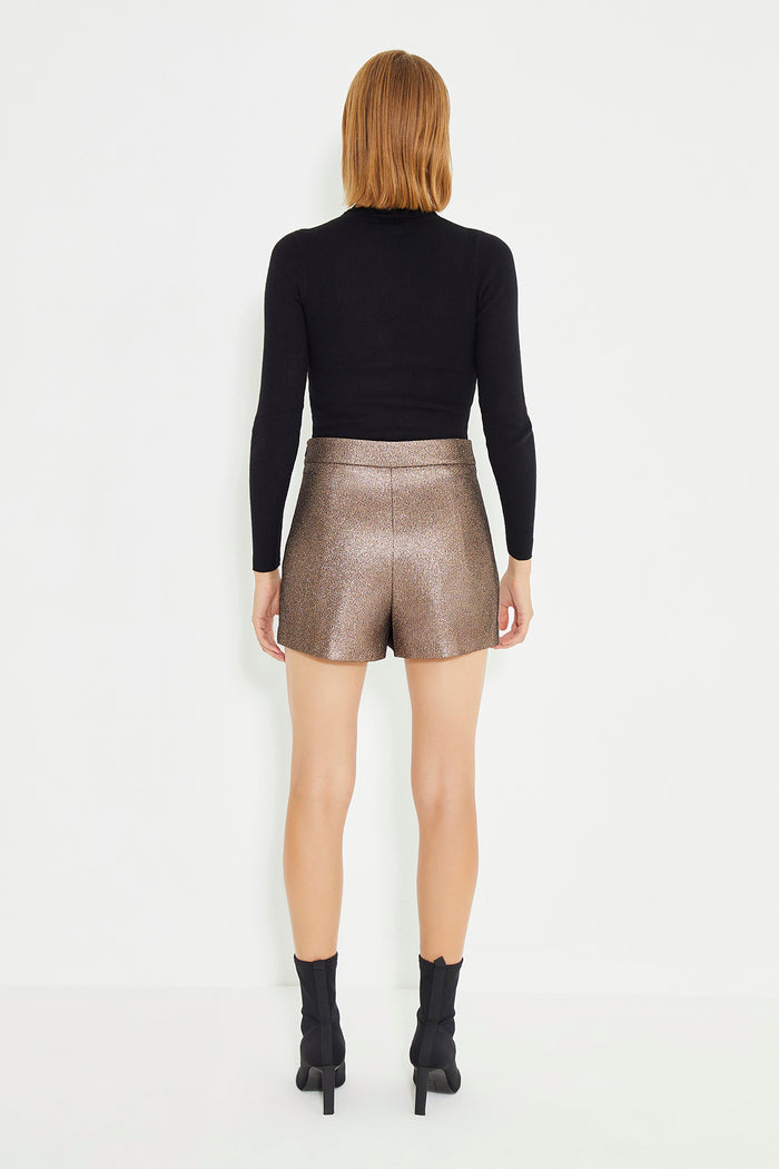 Copper Color Side Snap Detail Mini Short Skirt