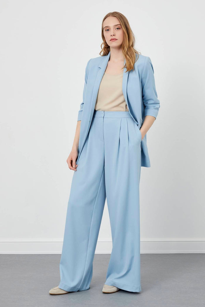 Baby Blue Pleated Wide-Leg Trousers