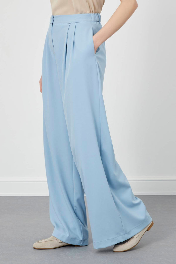 Baby Blue Pleated Wide-Leg Trousers