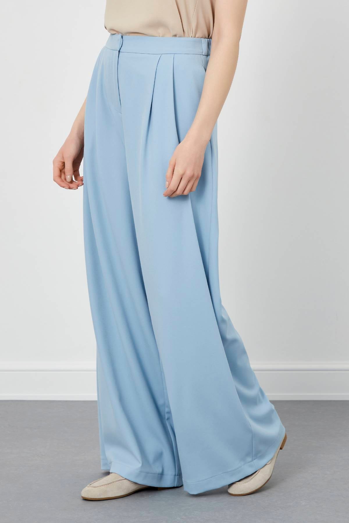 Baby Blue Pleated Wide-Leg Trousers