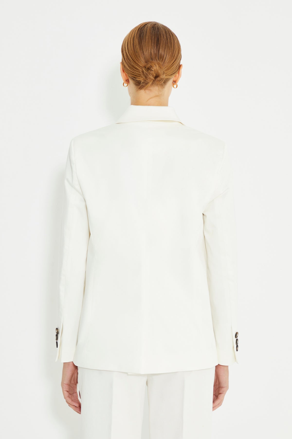 White Shoulder Padded Double Breasted Jacket With Pockets