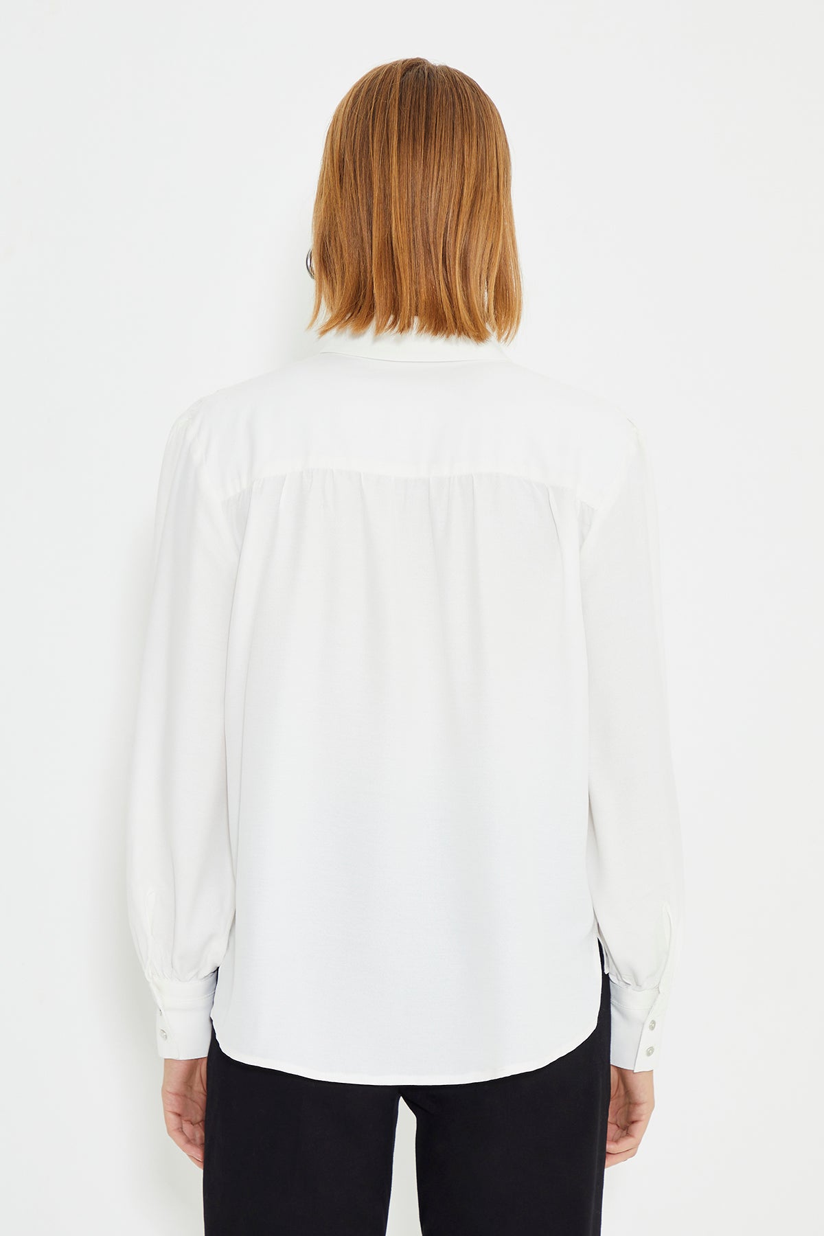 White Wide Cuff Button Front Women's Shirt