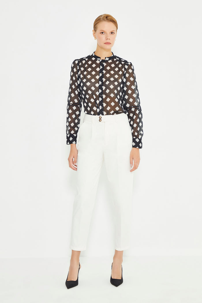 White High Waist Pleated Women's Trousers