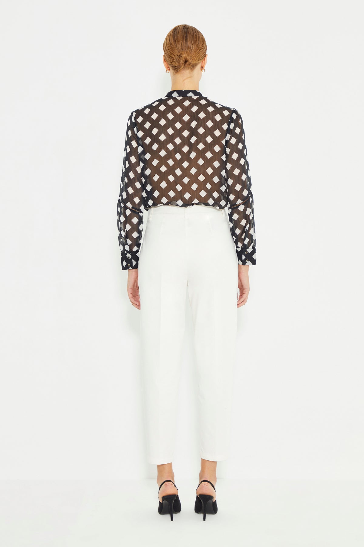 White High Waist Pleated Women's Trousers