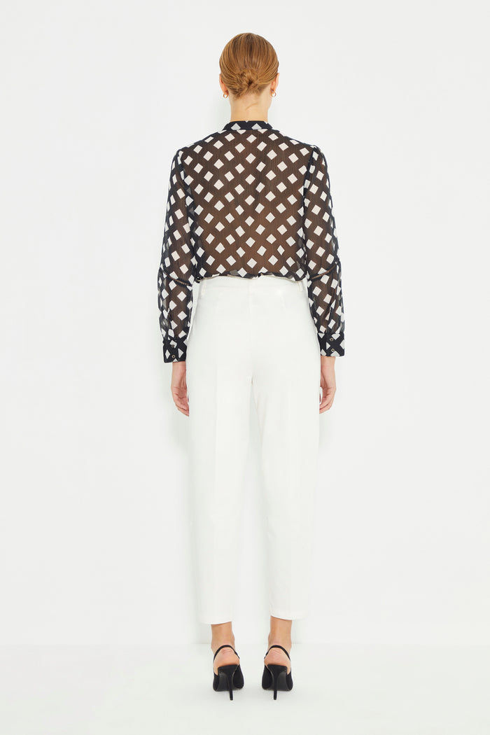 White High Waist Pleated Women's Trousers