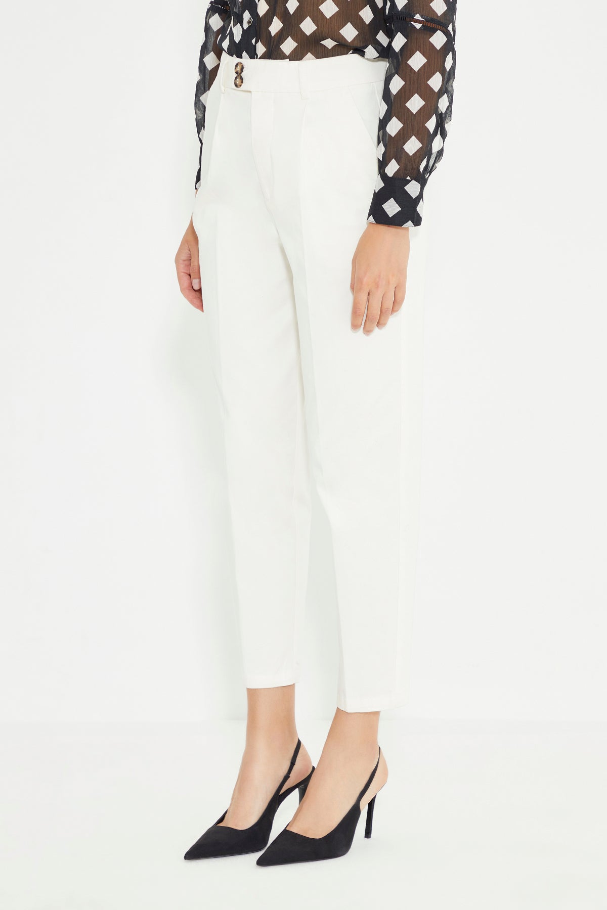 White High Waist Pleated Women's Trousers