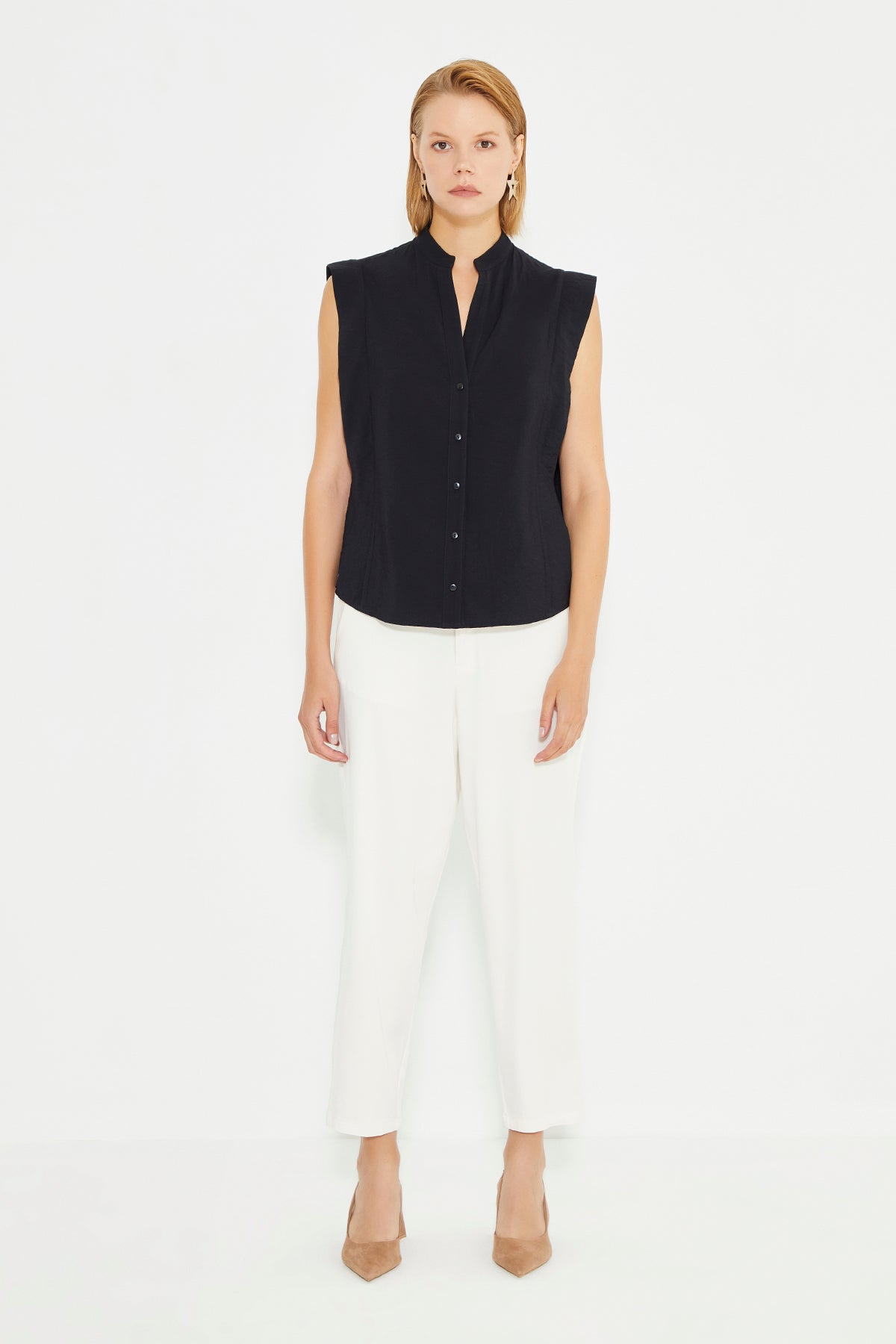 White High Waist Straight Fit Women's Trousers
