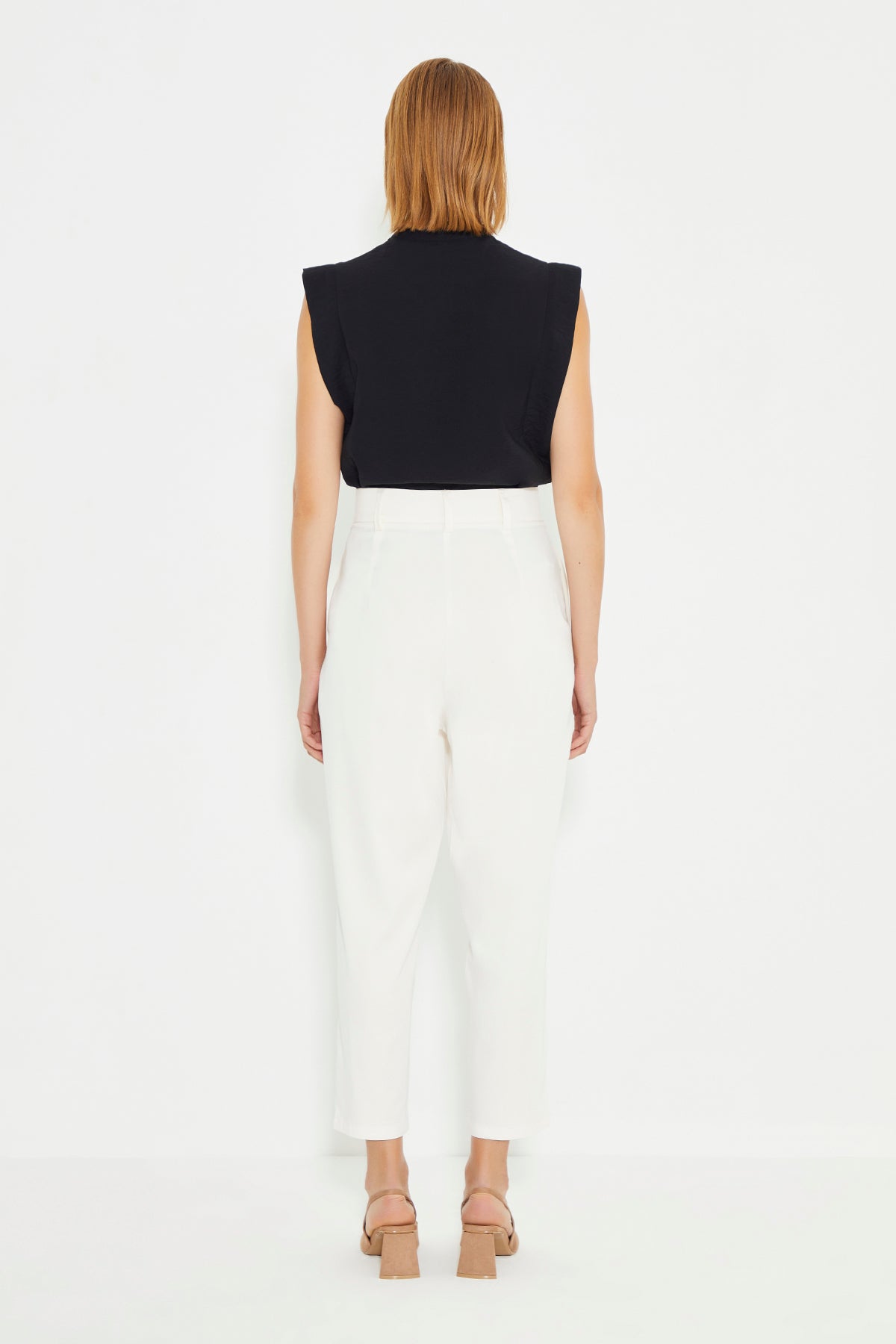 White High Waist Straight Fit Women's Trousers
