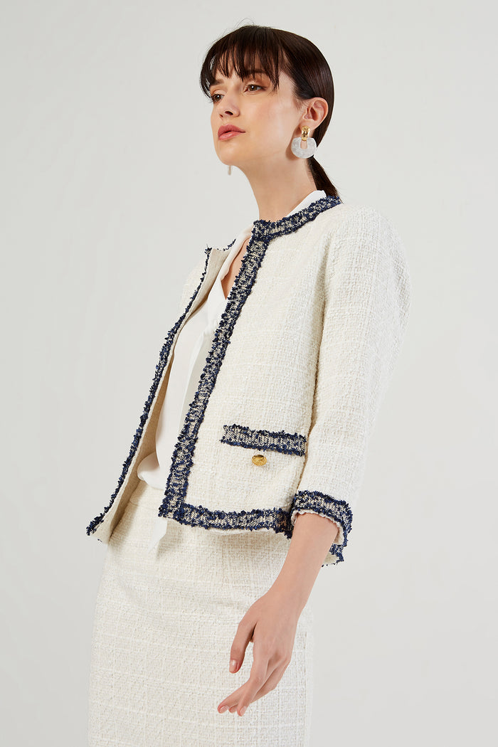 Ribbed Tweed Ecru Jacket