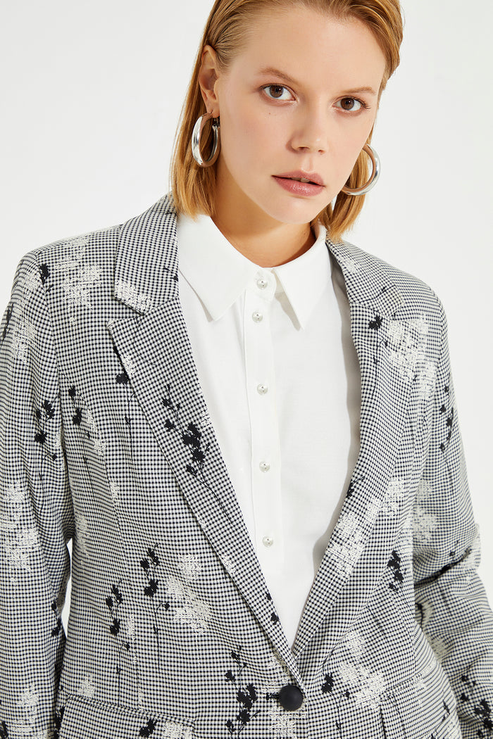 Floral Double Breasted Wadded Blazer Jacket