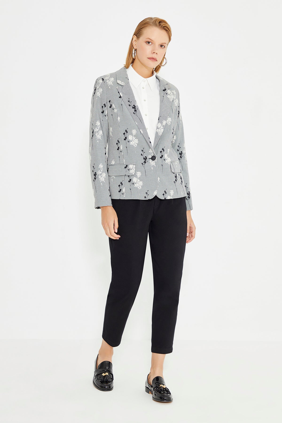 Floral Double Breasted Wadded Blazer Jacket