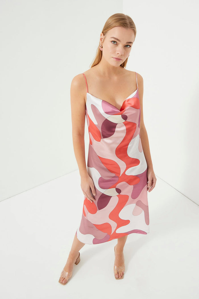 Cowl-Neck Satin Midi Dress