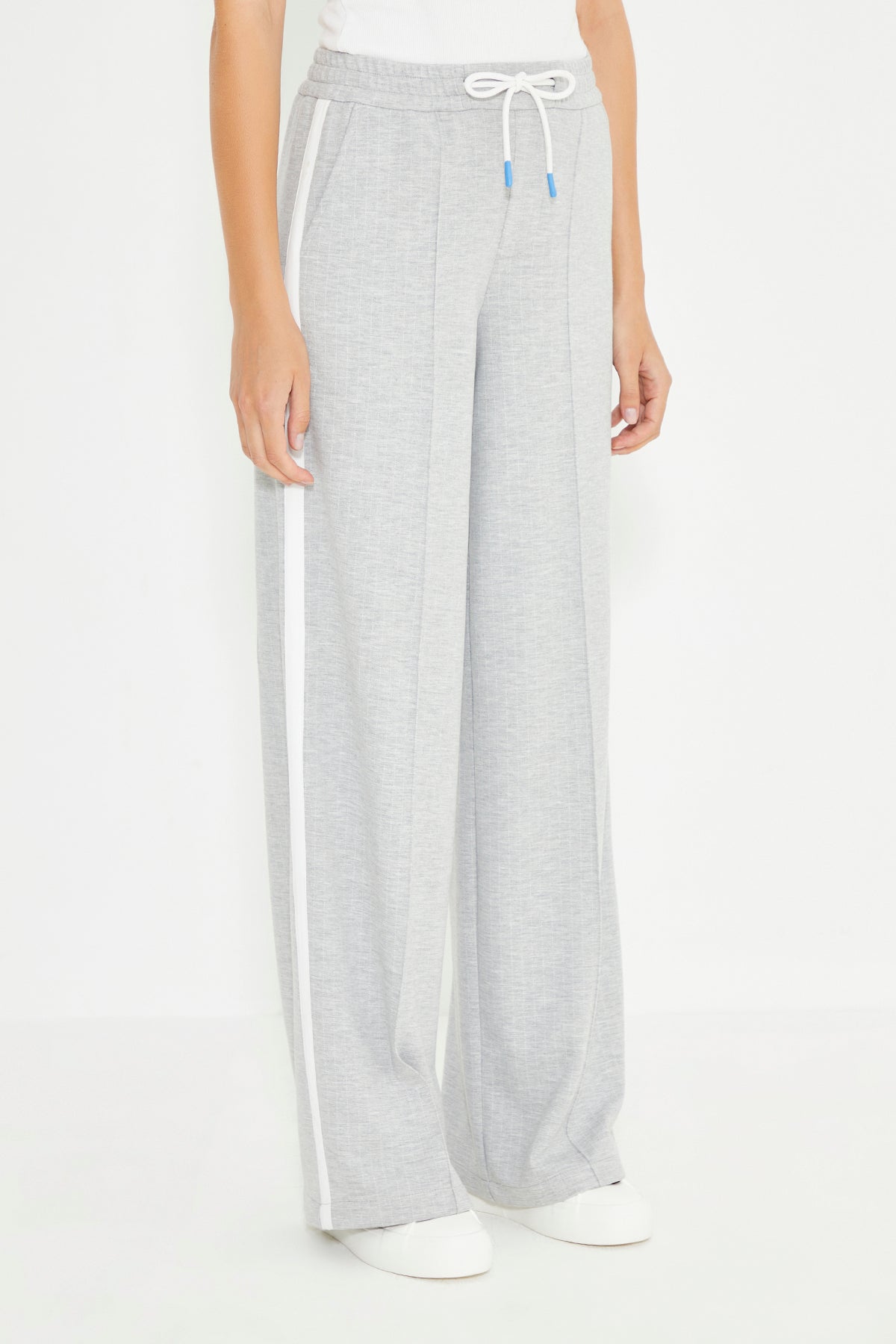 Grey Striped Front Rib And Side Stripe Detail Women's Trousers