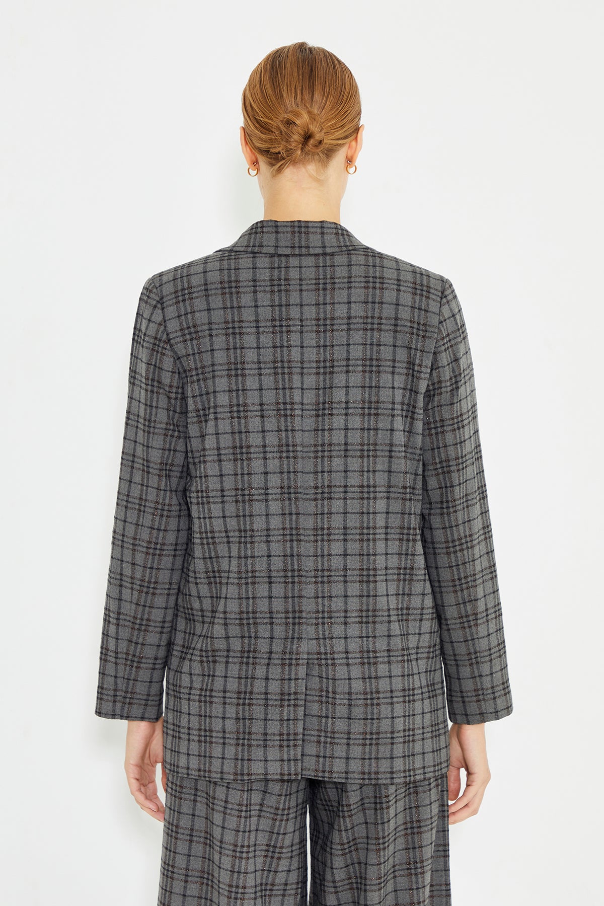 Gri Kruvaze Ekoseli Blazer Ceket | Just Like You – Just Like You