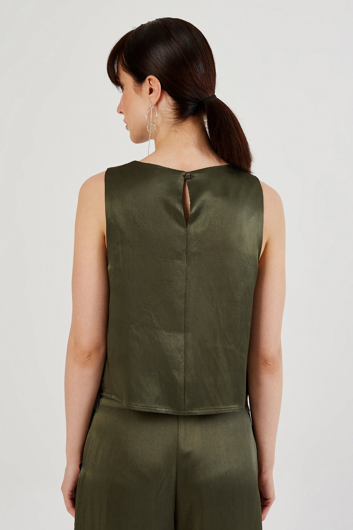 Haki Kolsuz Crop Bluz