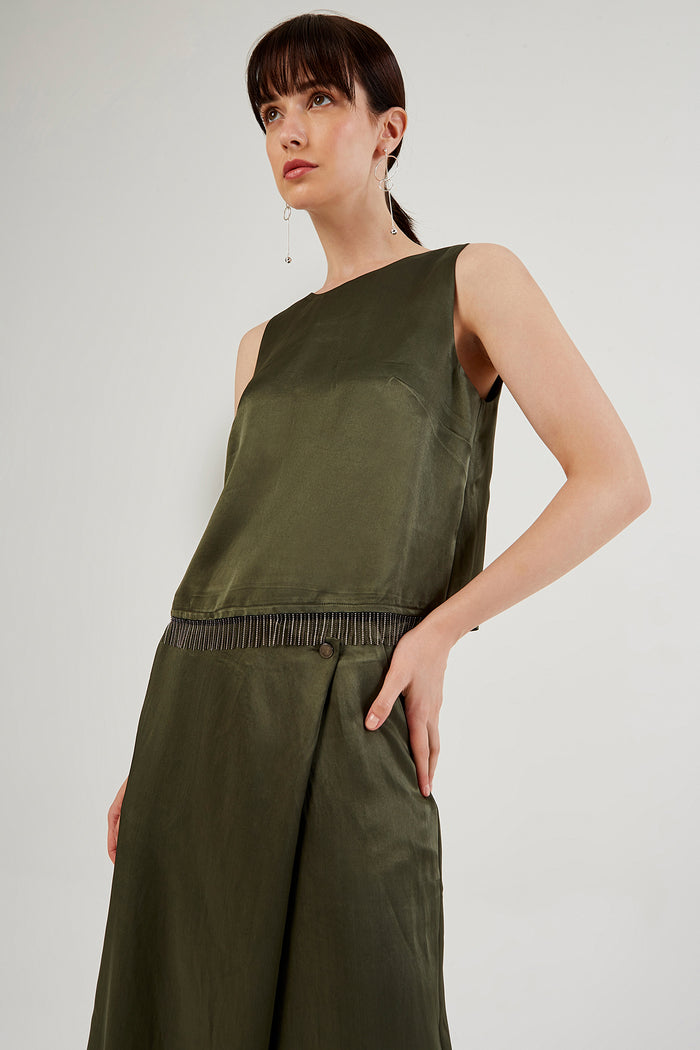 Haki Kolsuz Crop Bluz