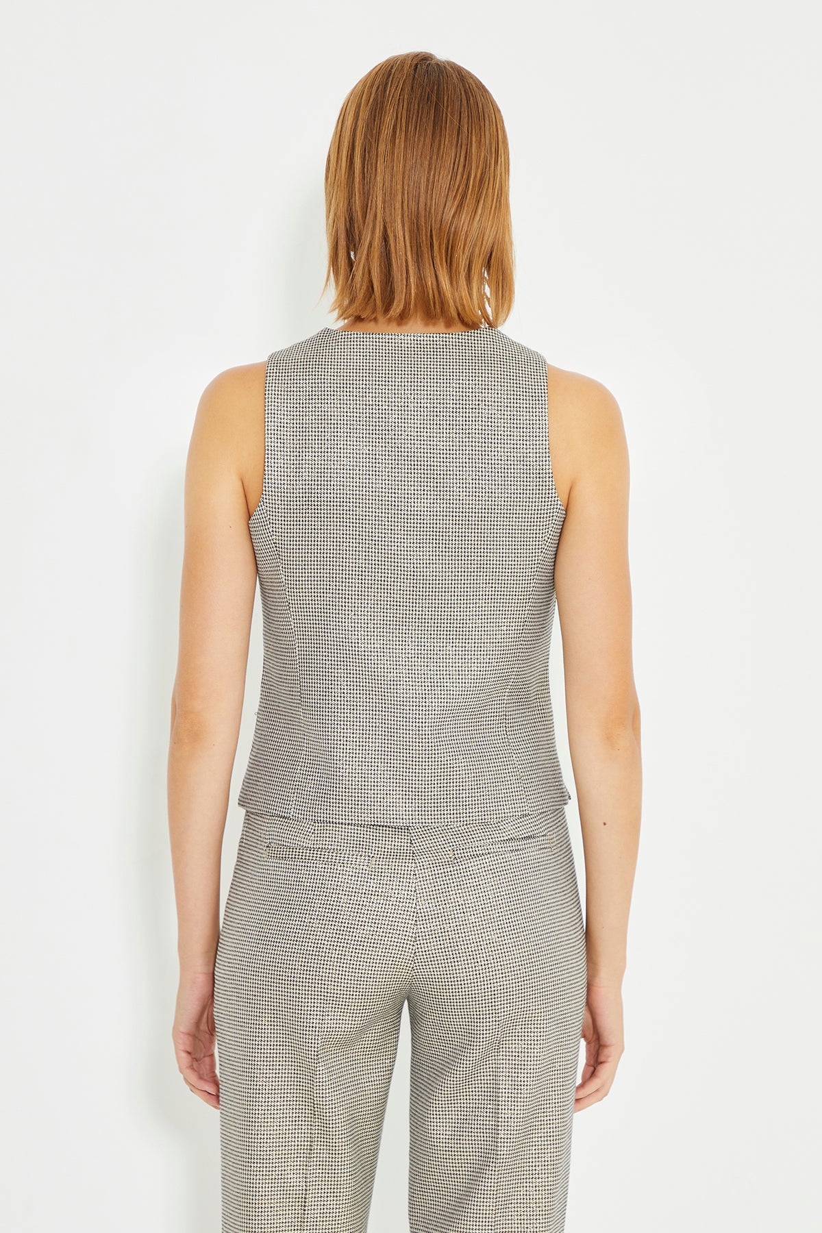Houndstooth Patterned Front Button Closure Lined Women's Vest