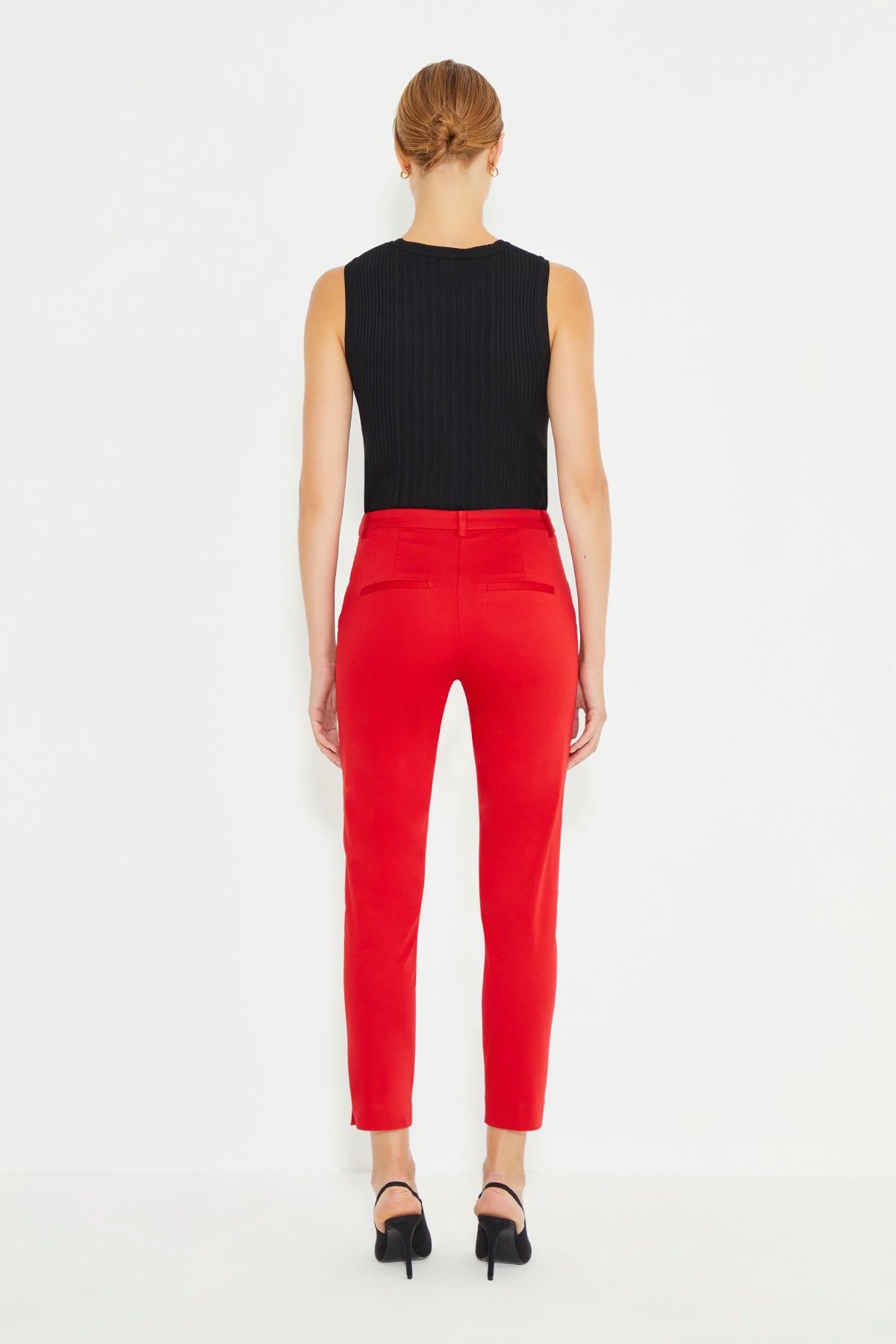 Red Mid Waist Skinny Fit Women's Trousers