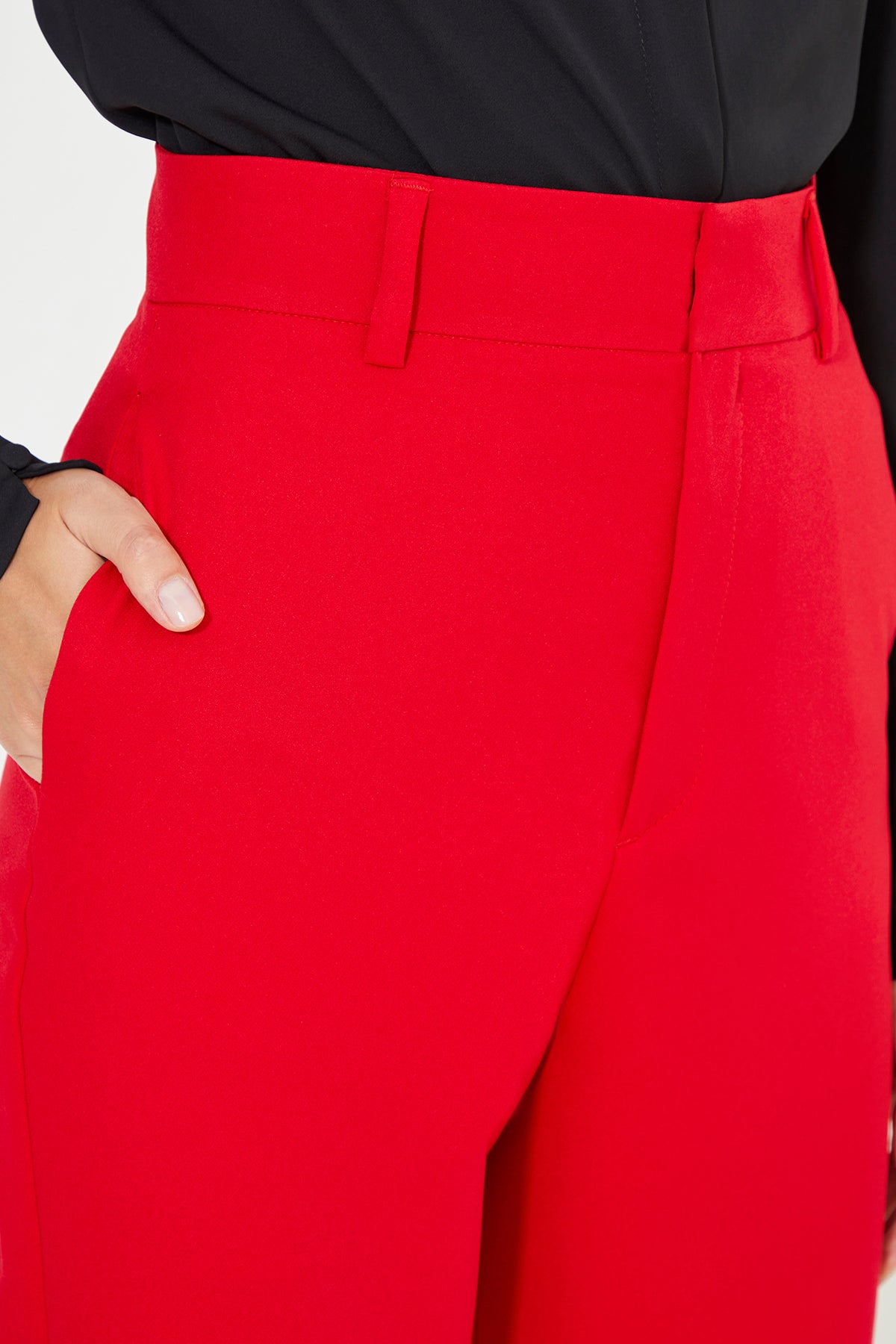Red High Waist Straight Fit Women's Trousers