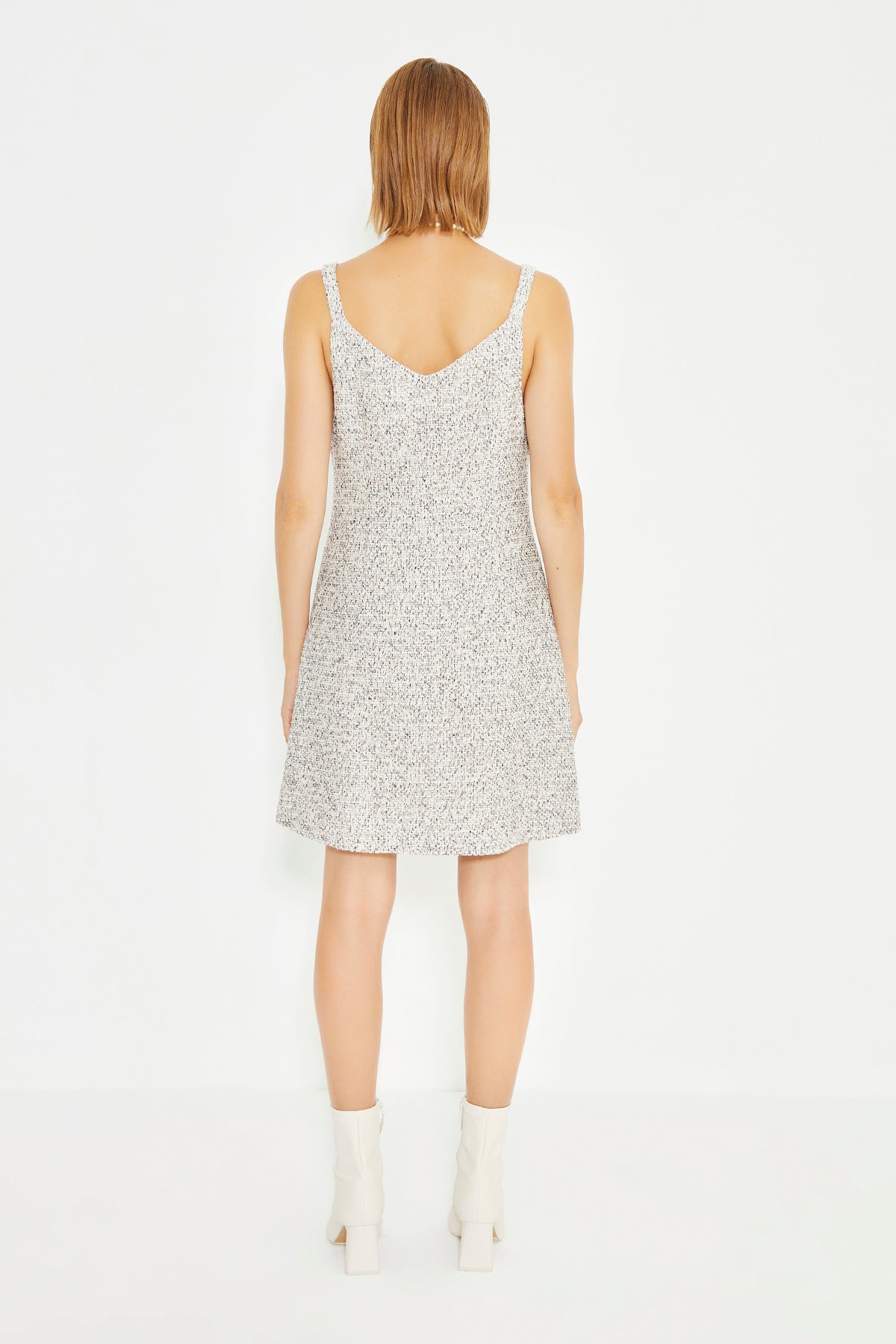 Cream Strappy Fitted Waist Mini Dress