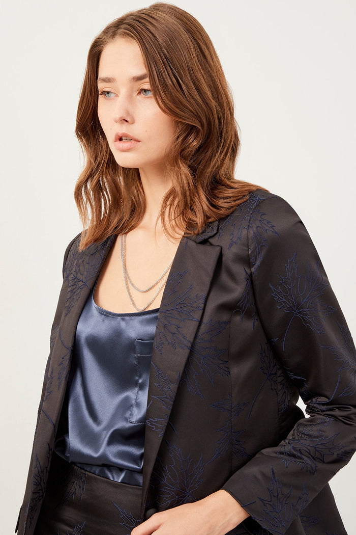 Navy Blue Double Breasted Wadded Blazer Jacket