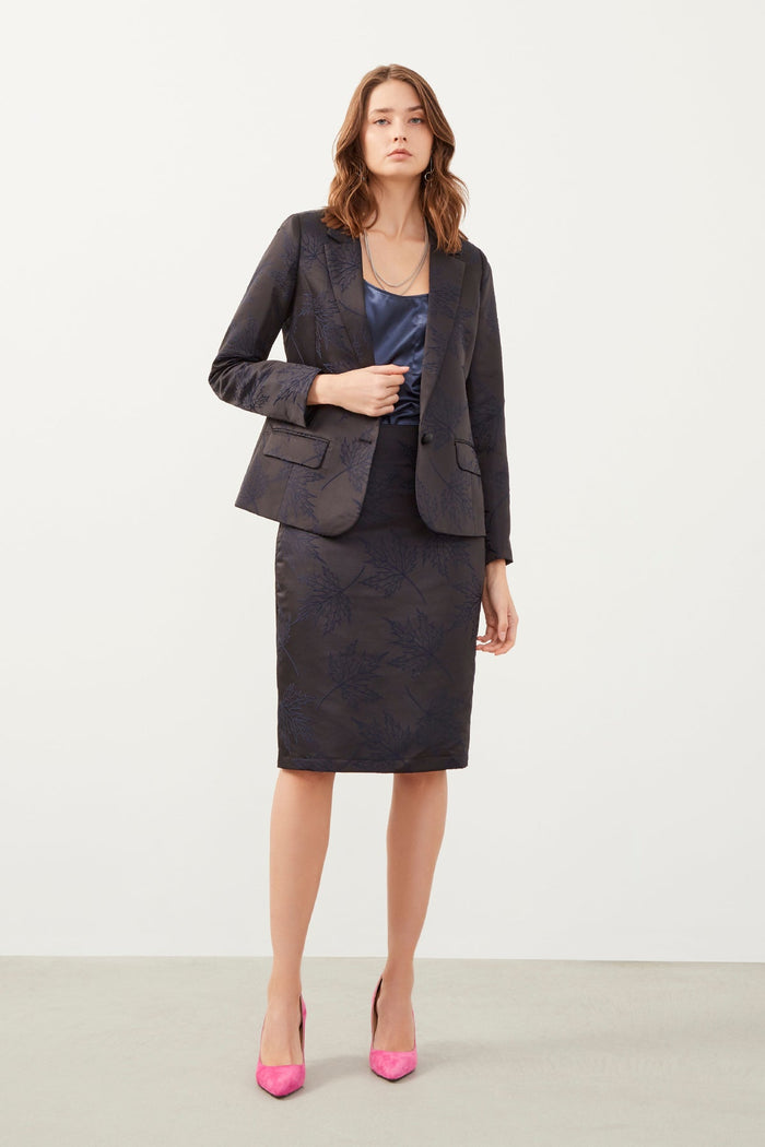 Navy Blue Double Breasted Wadded Blazer Jacket