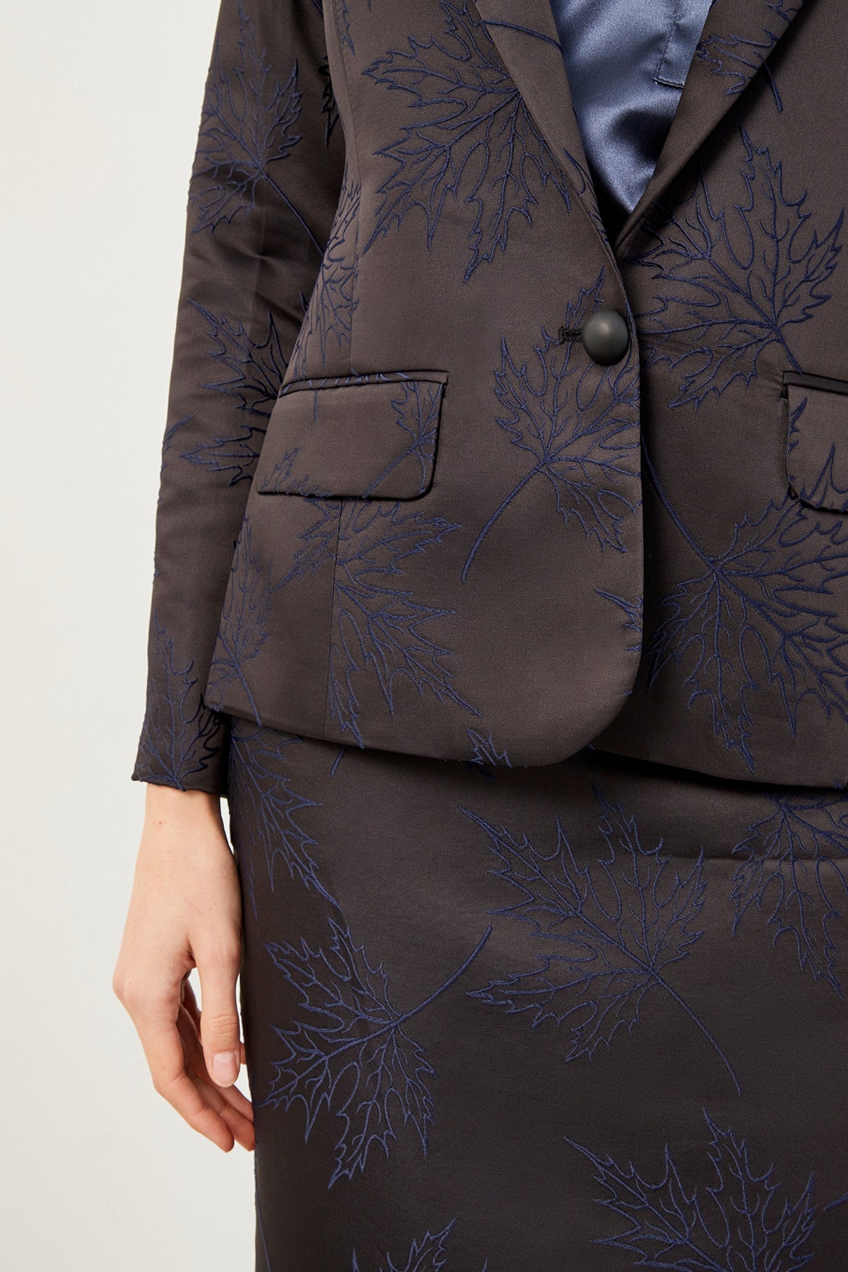 Navy Blue Double Breasted Wadded Blazer Jacket