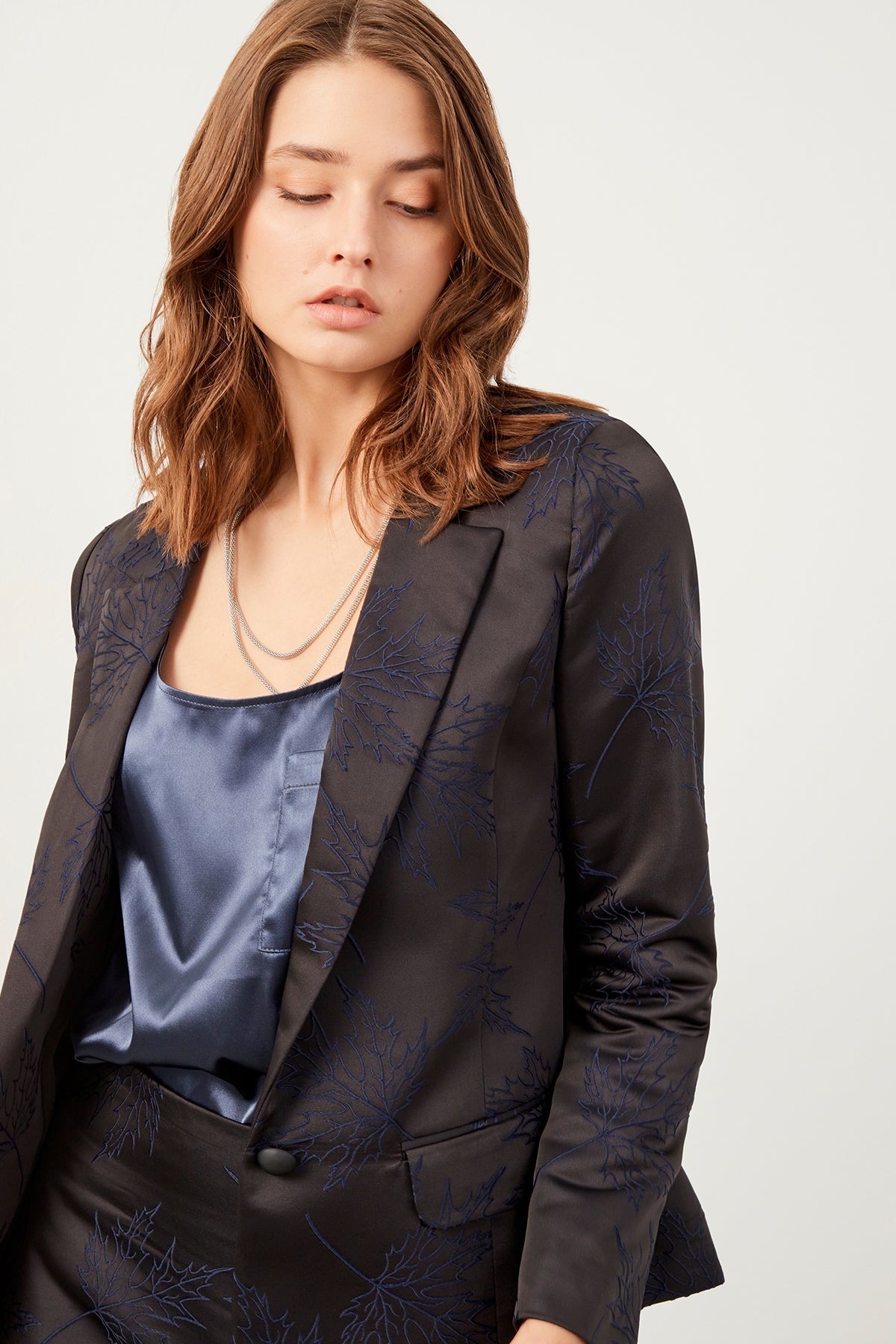 Navy Blue Double Breasted Wadded Blazer Jacket