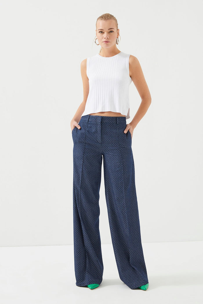Navy Blue Polka Dots Wide Leg trousers