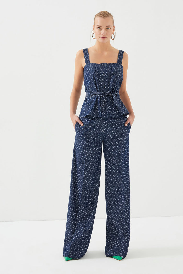 Navy Blue Polka Dots Wide Leg trousers